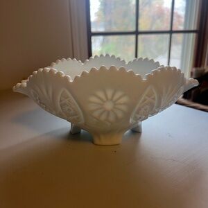 Unique Milk Glass Decorative Bowl with Daisy and Button Design